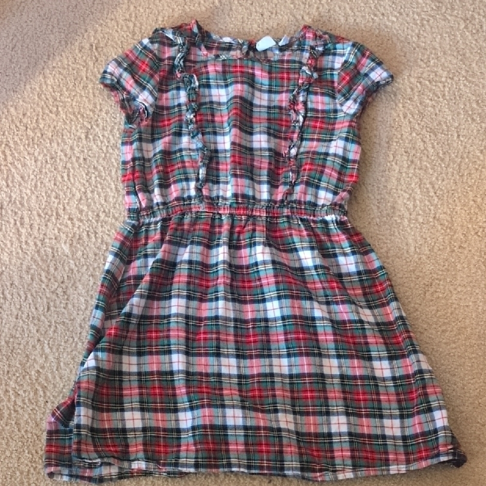 Gap Kids Plaid Christmas Fall Colors Short Sleeve Dress Size Medium